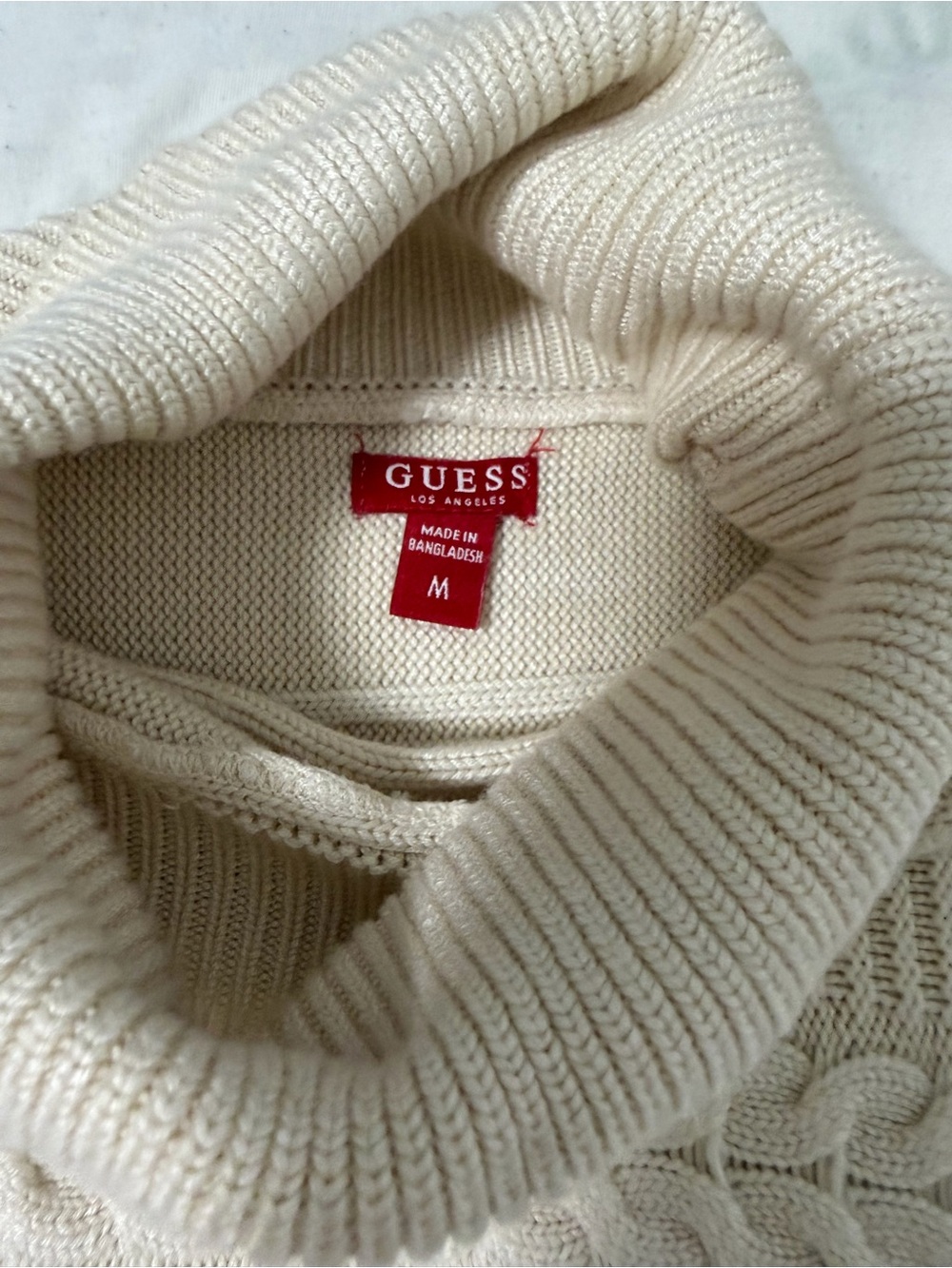 GUESS Cream Cable Turtleneck Sweater